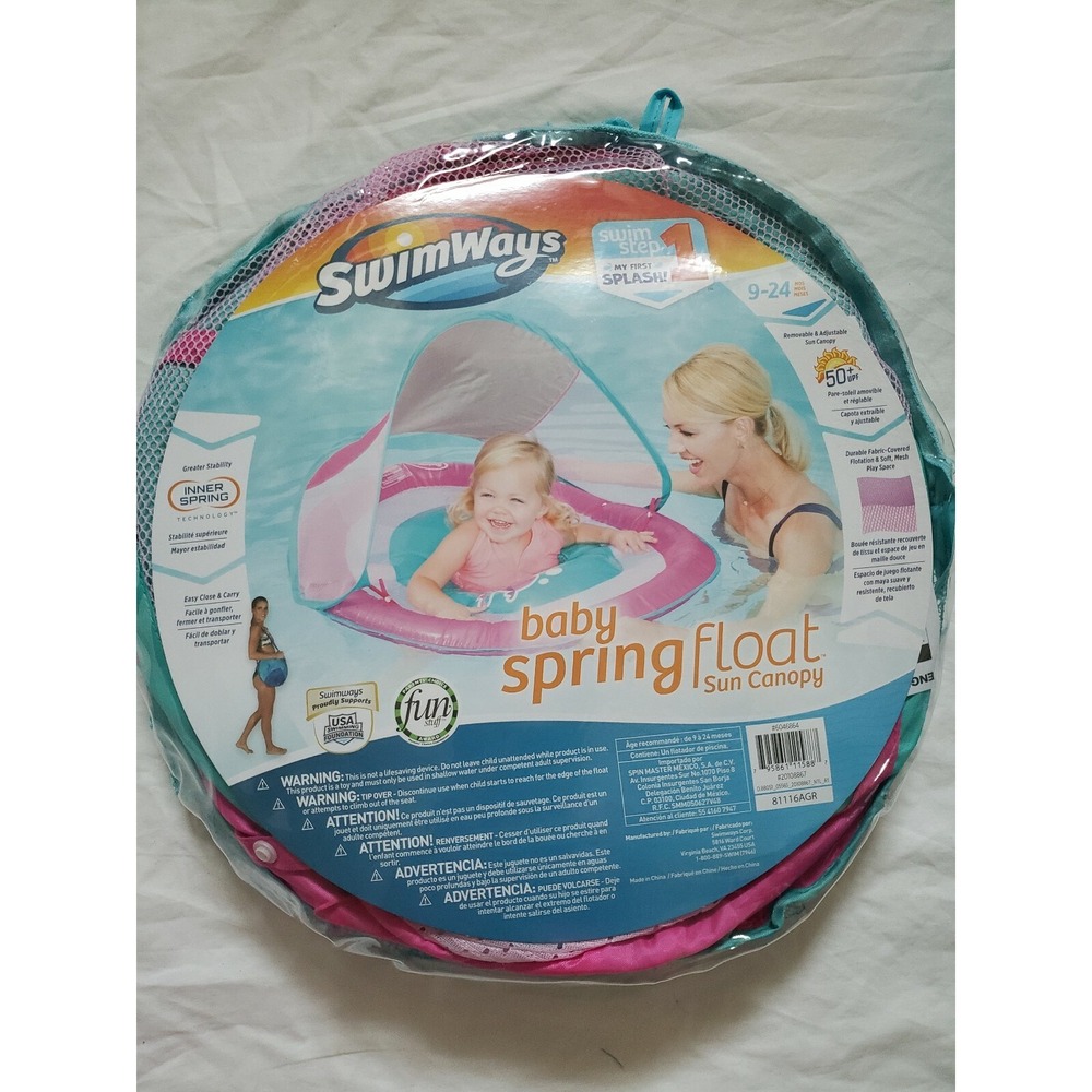 SwimWays Baby Spring Float Sun Canopy 9-24 Months Pink Teal Summer Beach Pool